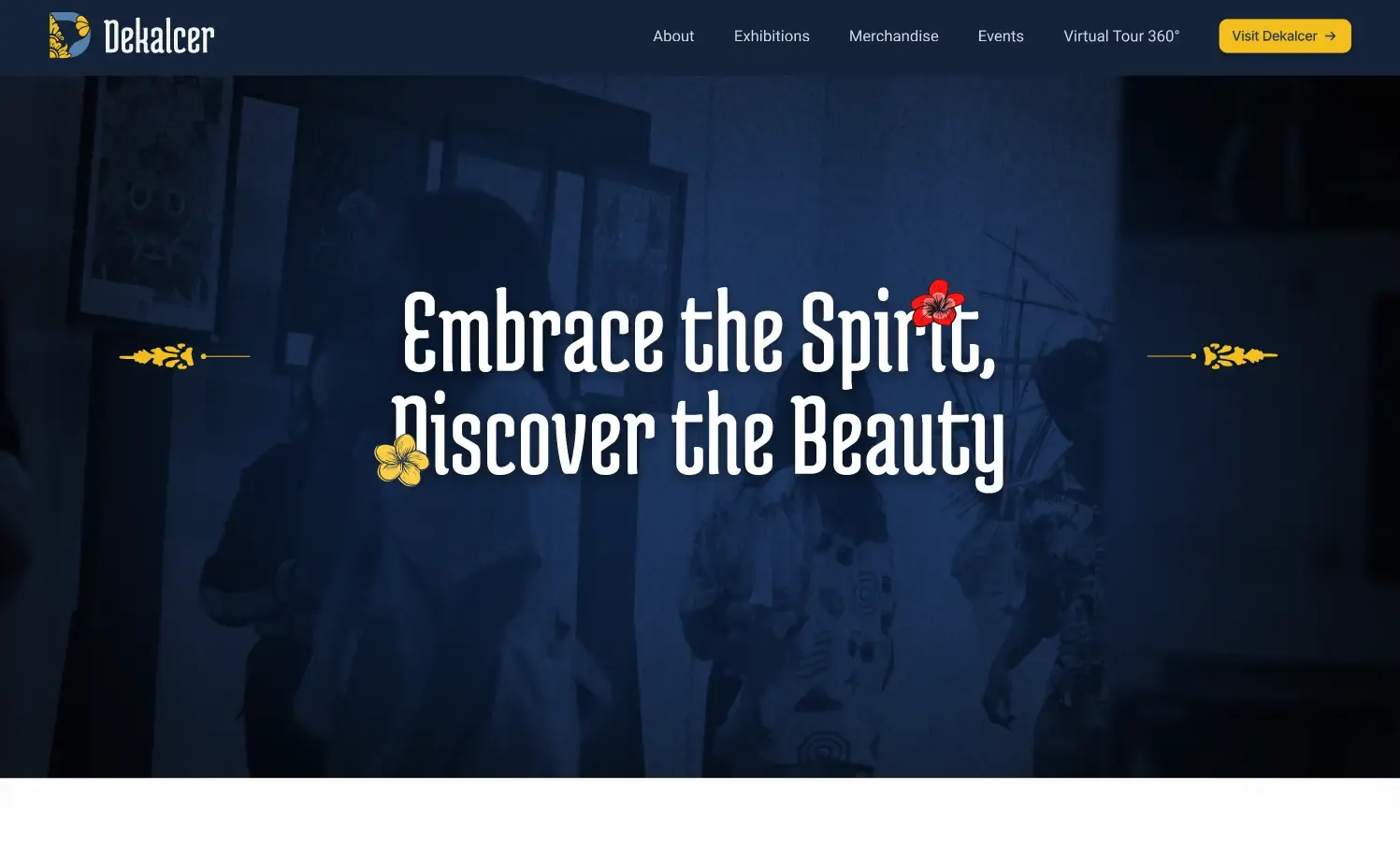 Tangkapan layar homepage website event DEKALCER dan showcase kreatif universitas.
