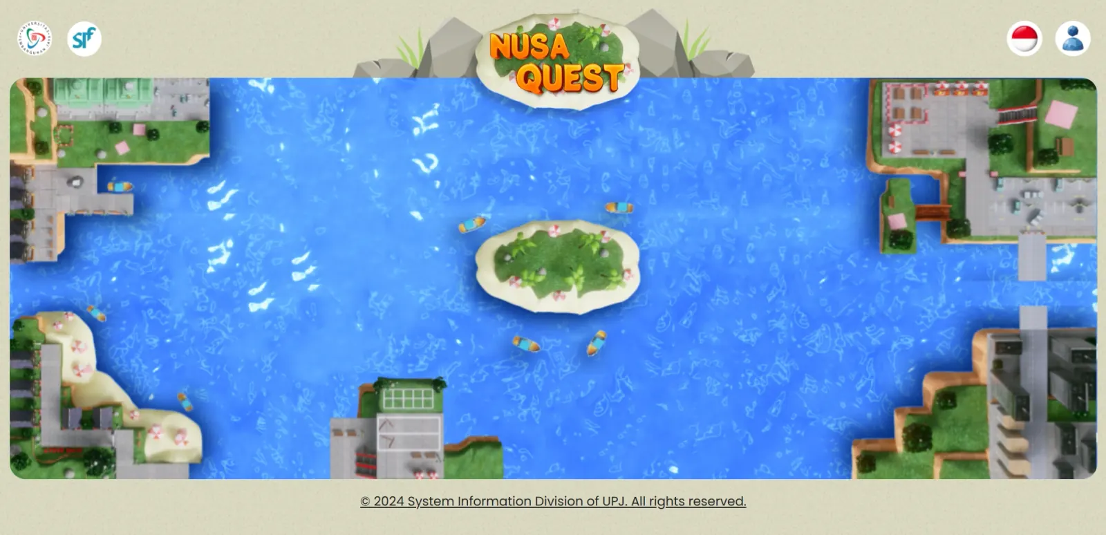 Tangkapan layar homepage gamifikasi pariwisata pada aplikasi web React NUSAQUEST.